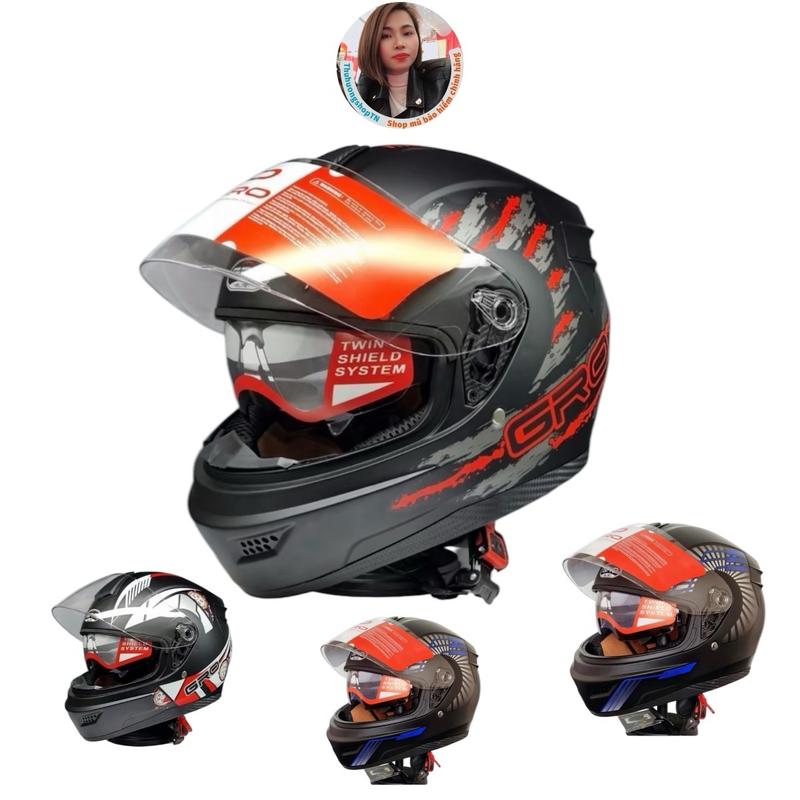 Mũ bảo hiểm fullface cao cấp GRO ST26 2 lớp kính Helmet tặng túi rút đựng mũ