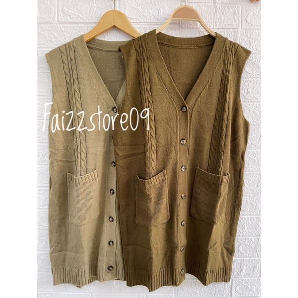 LONG VEST RAJUT WANITA KANCING 7 MOTIF CABLE / OUTER ROMPI PANJANG OVERSIZE PREMIUM Santai Santai 1