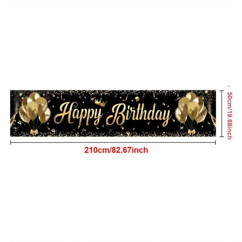 Happy Birthday Background, 1 Count Glitter Balloon & Crown Pattern Double Sided Birthday Banner, Birthday Party Decoration Supplies, Ornaments 1