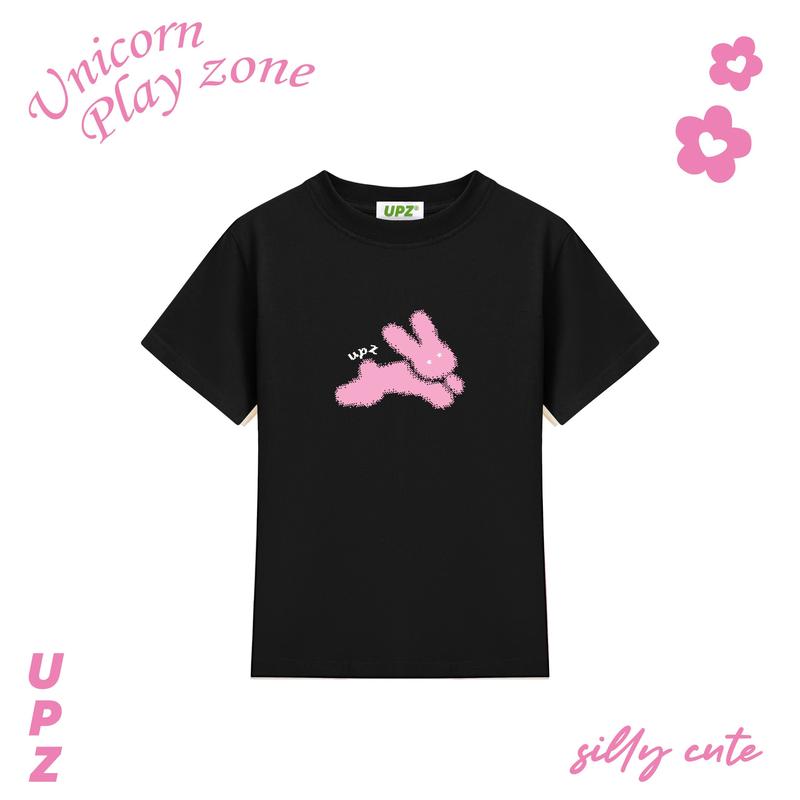 UPZ Áo Thun Baby Tee Nữ Local Brand Tay Ngắn Vải Cotton In Hoạ Tiết Thỏ Xinh (Hồng/ Đen/ Kem Sữa) 2