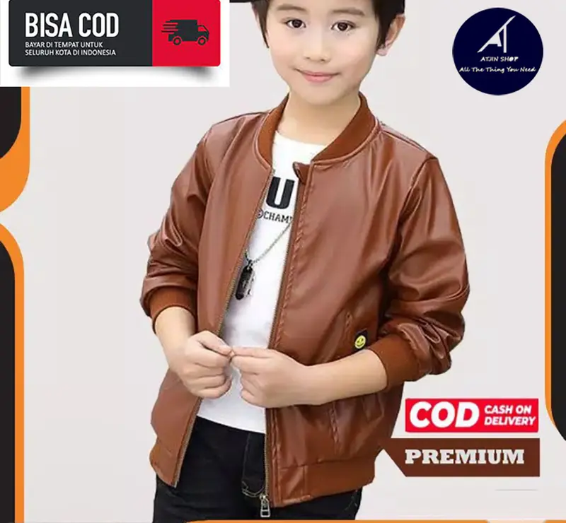 Jaket Kulit anak laki-laki / perempuan model Bomber Bahan Vienna 100% Umur 3-12 tahun 0