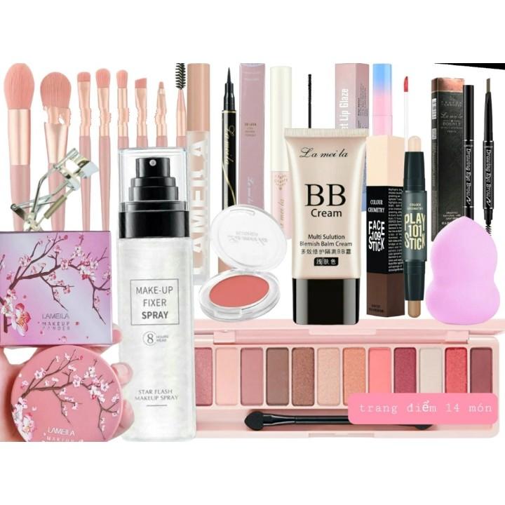  Bộ trang điểm 14 món dành cho người mới tập makeup  trang điểm cá nhân makeup đi tiệc  makeup cá nhân  set trang điểm  combo trang điểm cọ 8 món  xịt khoáng 