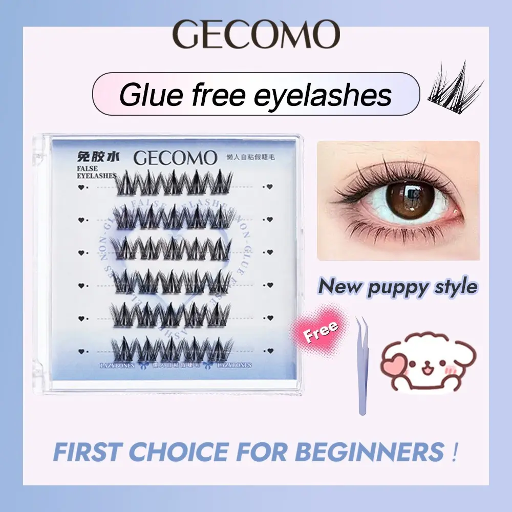 [Free Tweezers] GECOMO Glue-Free False Eyelashes With Its Own Transparent Adhesive Strip Designed Eyelash Extension Reusable Eyelashes For Easy Makeup Application The First Choice For Beginners Eye Makeup Set
