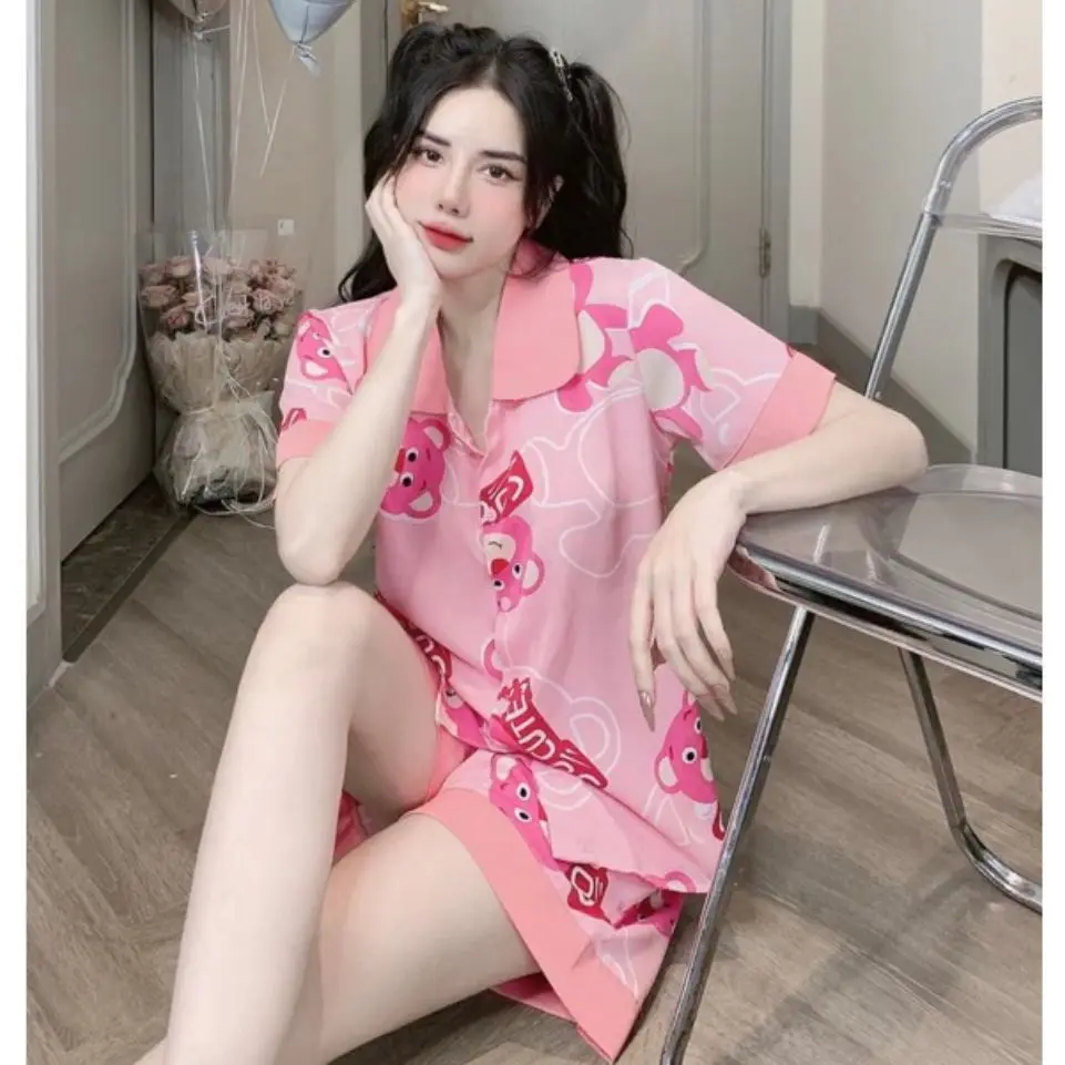 [COD]Bộ ngủ pijama cổ sen mặc nhà quần cộc áo cộc dễ thương