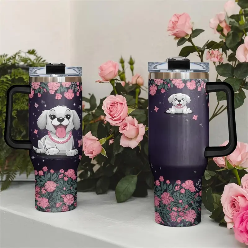 Dog Pattern Tumbler,   1 Count 40oz Stainless Steel Insulated and Durable Water Bottle with Lid, Birthday Gift for Friend 6