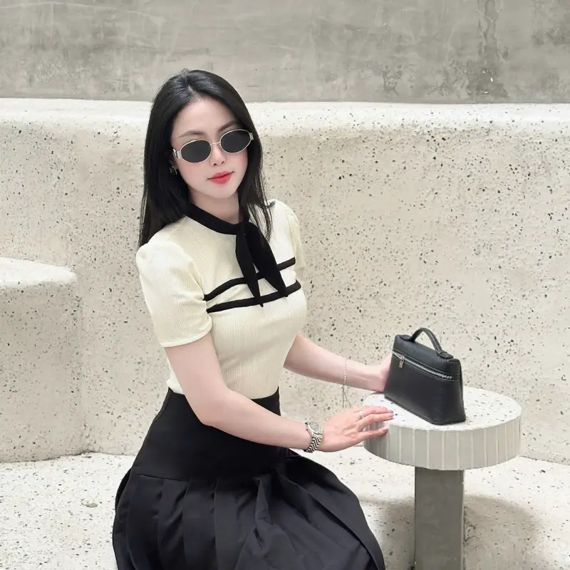 [JANGCLOSET] Áo len gân cộc tay thanh lịch sang trọng phù hợp đi làm đi chơi CERI TOP 7