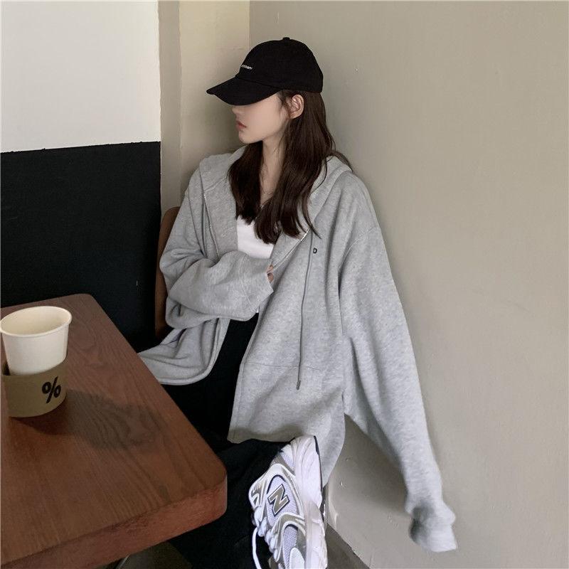 Product Introduction of Large Size Slimming Autumn and Winter Hoodie Coat Women's Ins Zipper Cardigan Fleece-Lined Thick Loose Sweater Women's Fashion 21
