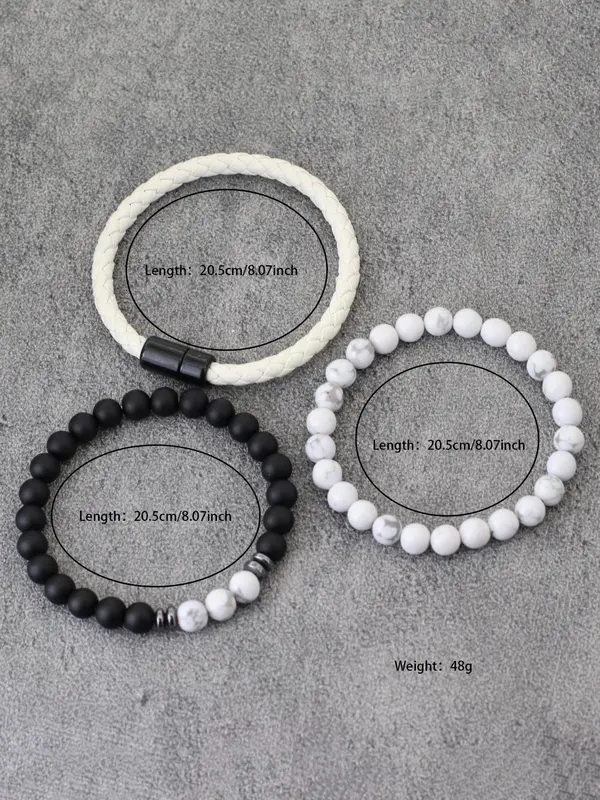 Men's Vintage Beaded & Braided Bracelet, Fashionable Black Onyx Bracelet for Men, Casual Trendy Accessories for Party, Daily Decor 7