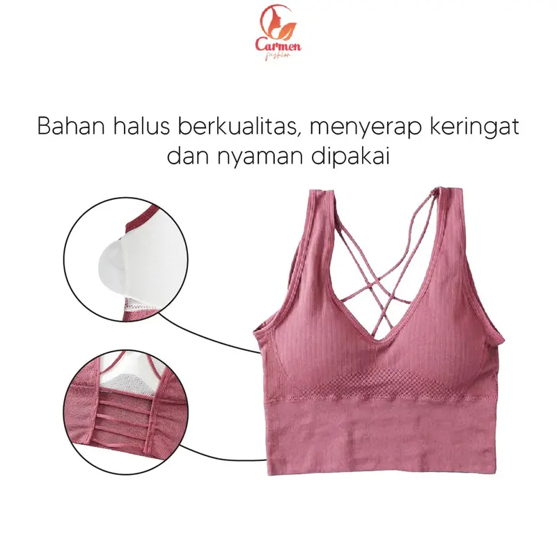 Tanktop Atasan Tali Silang Belakang Tanpa Kawat Olahraga Gym Cewek Kekinian CF  P265 7
