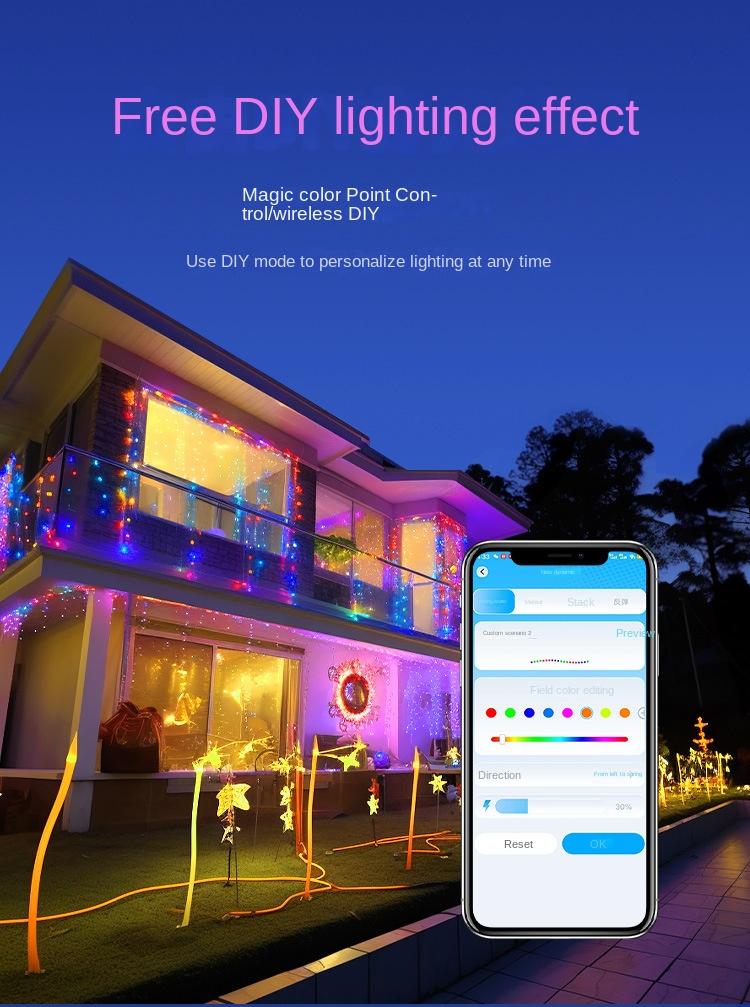 Product Introduction of 5v-usb Magic Color Leather String Lights, Led Leather String Lights Suitable for Magic Lights Outdoor Waterproof Camping Christmas Lights Atmosphere Decorative Lights, Mobile Phone App、Remote、Voice Control Lights 14