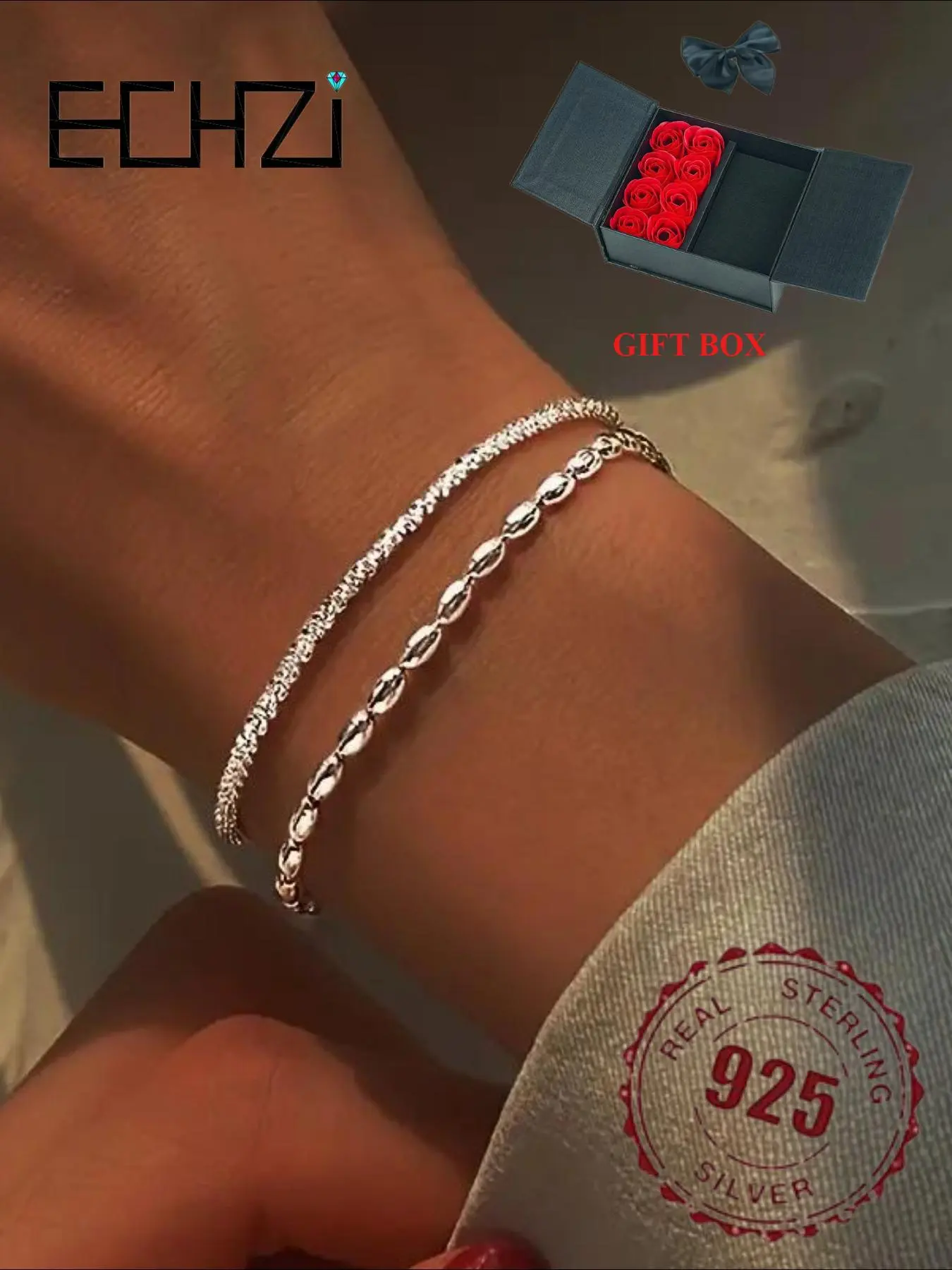 S925 Sterling Silver Beads Decor Layered Bracelet, Double Layer Link Bracelet, Elegant Accessory for Any Occasion, Valentine's Day, Gift