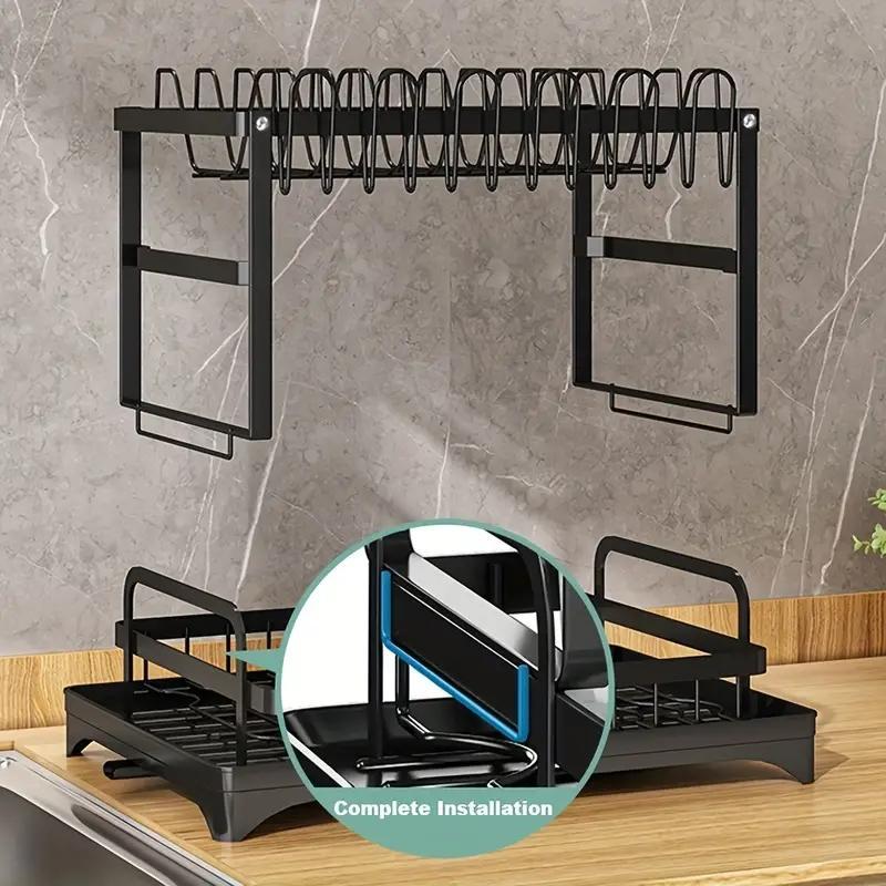 Product Introduction of 【】2-tier Dish Drying Rack, 1 Count Large Capacity Countertop Dish Storage Rack With Utensil Holder, Cutlery Rack With Drainboard, Kitchen Utensil Organizer, Kitchen Accessories 3