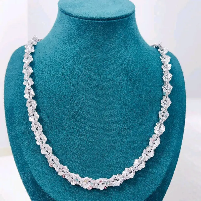 Dây chuyền xoắn Trắng  5li trang sức phụ kiện xi mạ 18.k nữ dây chuyền 45cm  Jewelry 0