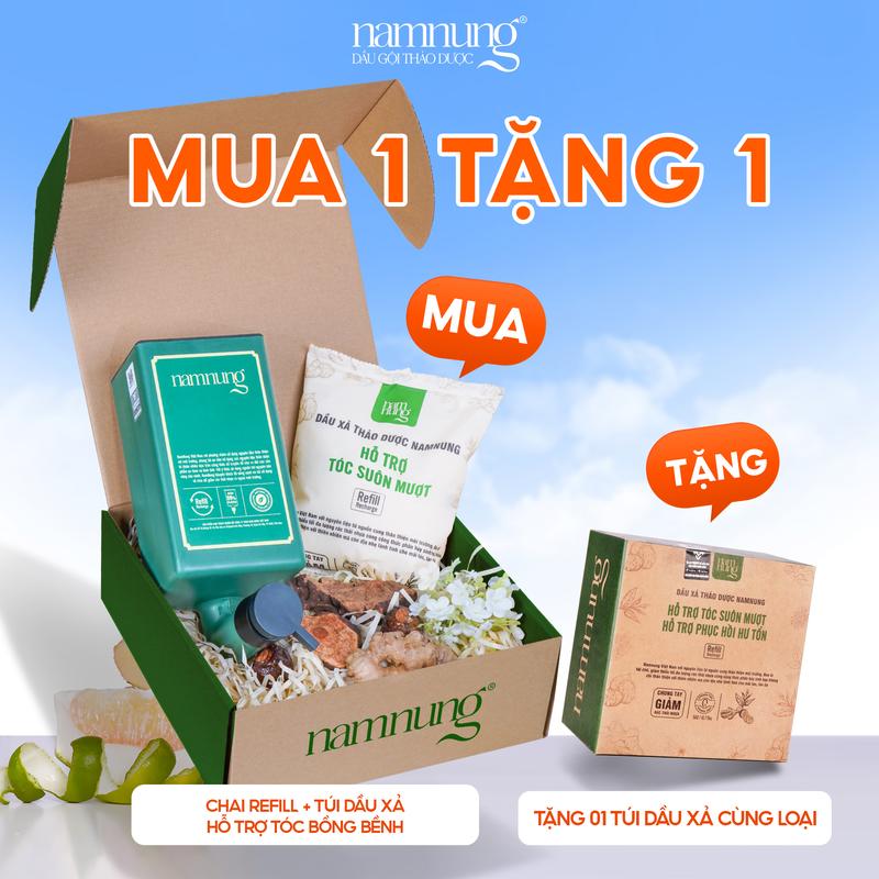 [Rẻ vô địch][MUA 1 TẶNG 1] Dầu xả thảo dược NamNung, Dầu xả hỗ trợ tóc suôn mượt dạng túi 500ml chiết xuất thiên nhiên Bồ kết hà thủ ô kèm chai dán tường TẶNG 1 túi xả cùng loại Chăm sóc tóc Dưỡng tóc nữ 1
