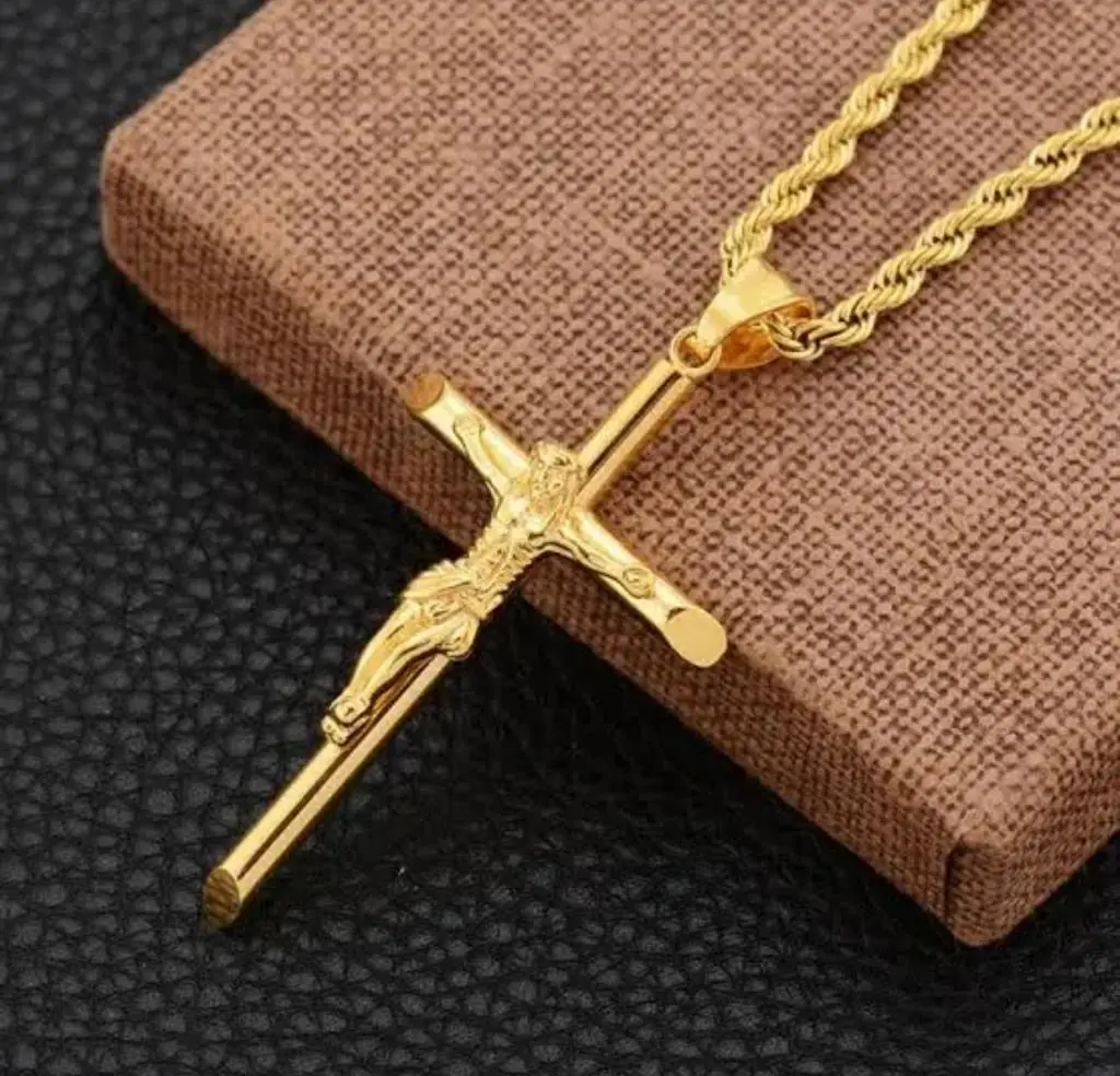 Kalung Salib Anti Karat Model Terbaru Emas Dan Siver Tambang Pria Dan Wanita Dewasa Elegan Silver - Panjang 45cm - Aksesoris, Hadiah