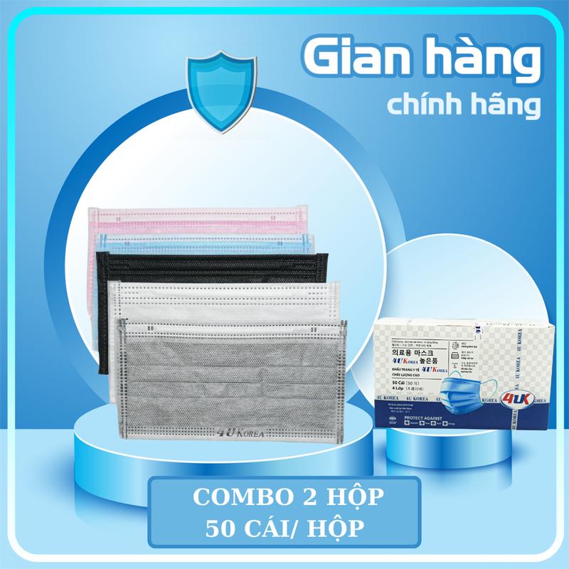 [Combo 3 Hộp 150 Chiếc] Khẩu Trang Y Tế Cao Cấp 4UKorea Co Lớp Meltblown Kháng Khuẩn, Kháng Bụi Mịn, Siêu Ôm Mặt polyester xanh ngọc khautrangan  phat