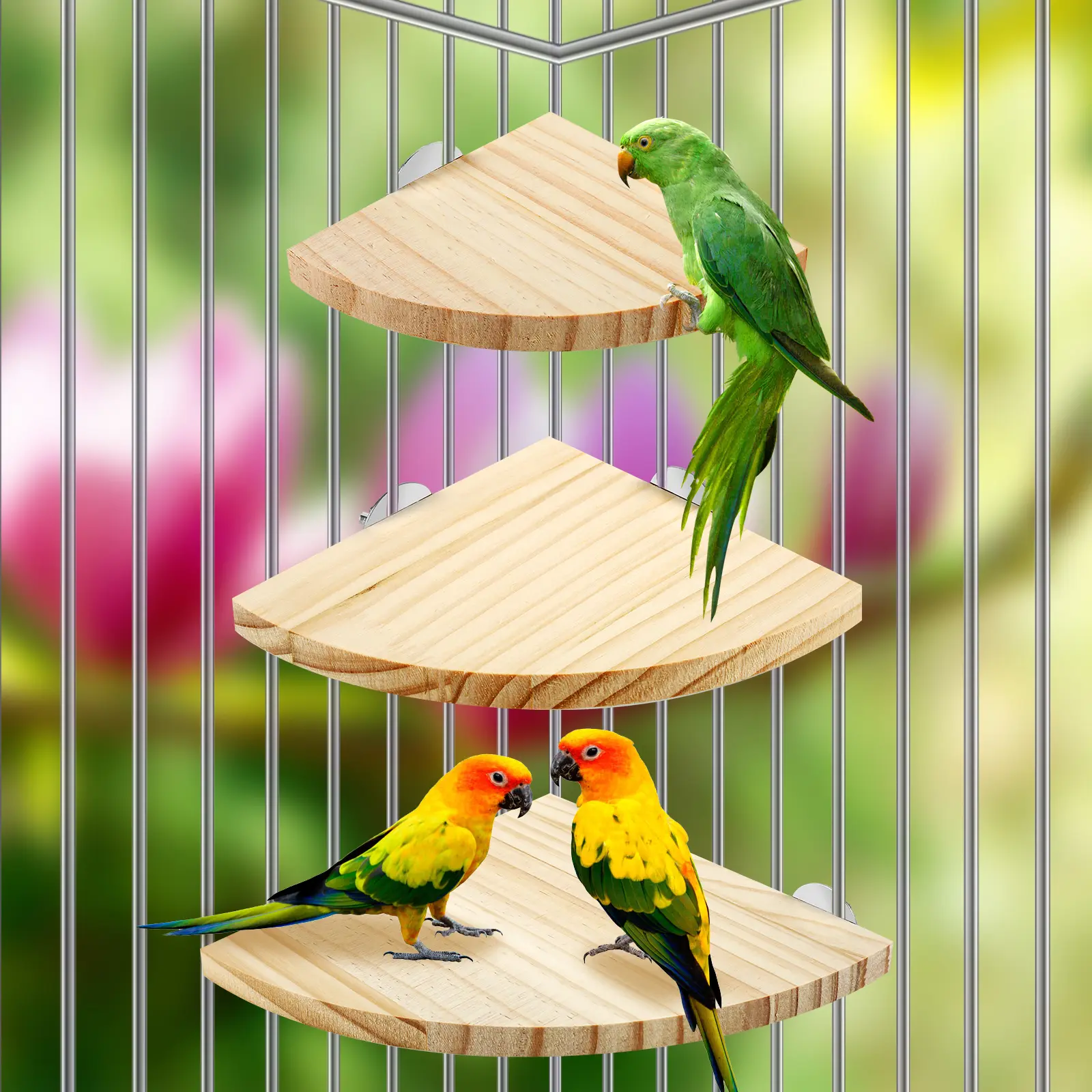 6Pcs Bird Perch Platform Wooden Bird Perch Corner Stand Easy Installation Parrot Perch Corner Shelf Sturdy Bird Perch Platform Stand for Parakeet Conure Cockatiel Budgie 10x10cm 13x13cm 17x17 cm 90Wv8