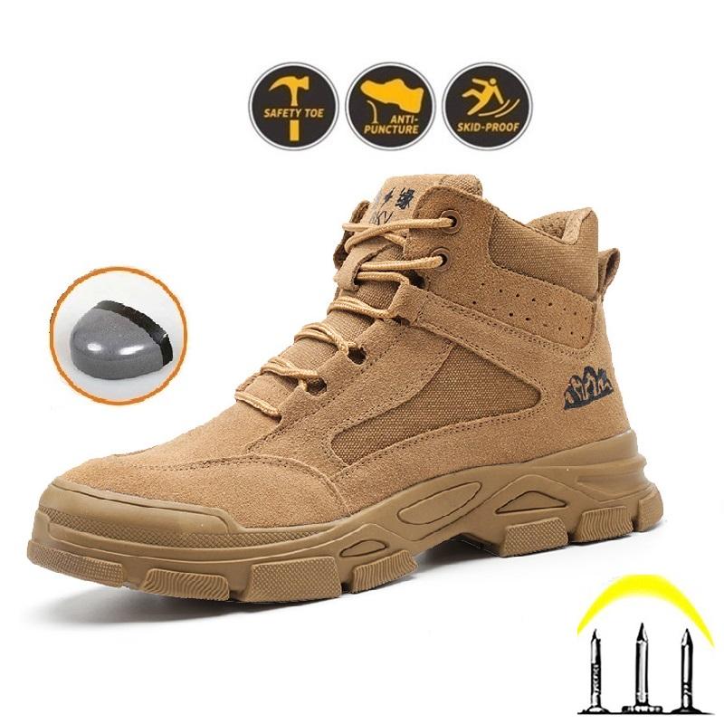Giày Bảo Hộ Lao Động BH10 Mũi Thép,Đế Kelvar ,Giày Công Trường Cao Cổ-Chống Đinh,Chống Va Đập,Tăng Ma sát ,Màu Nâu