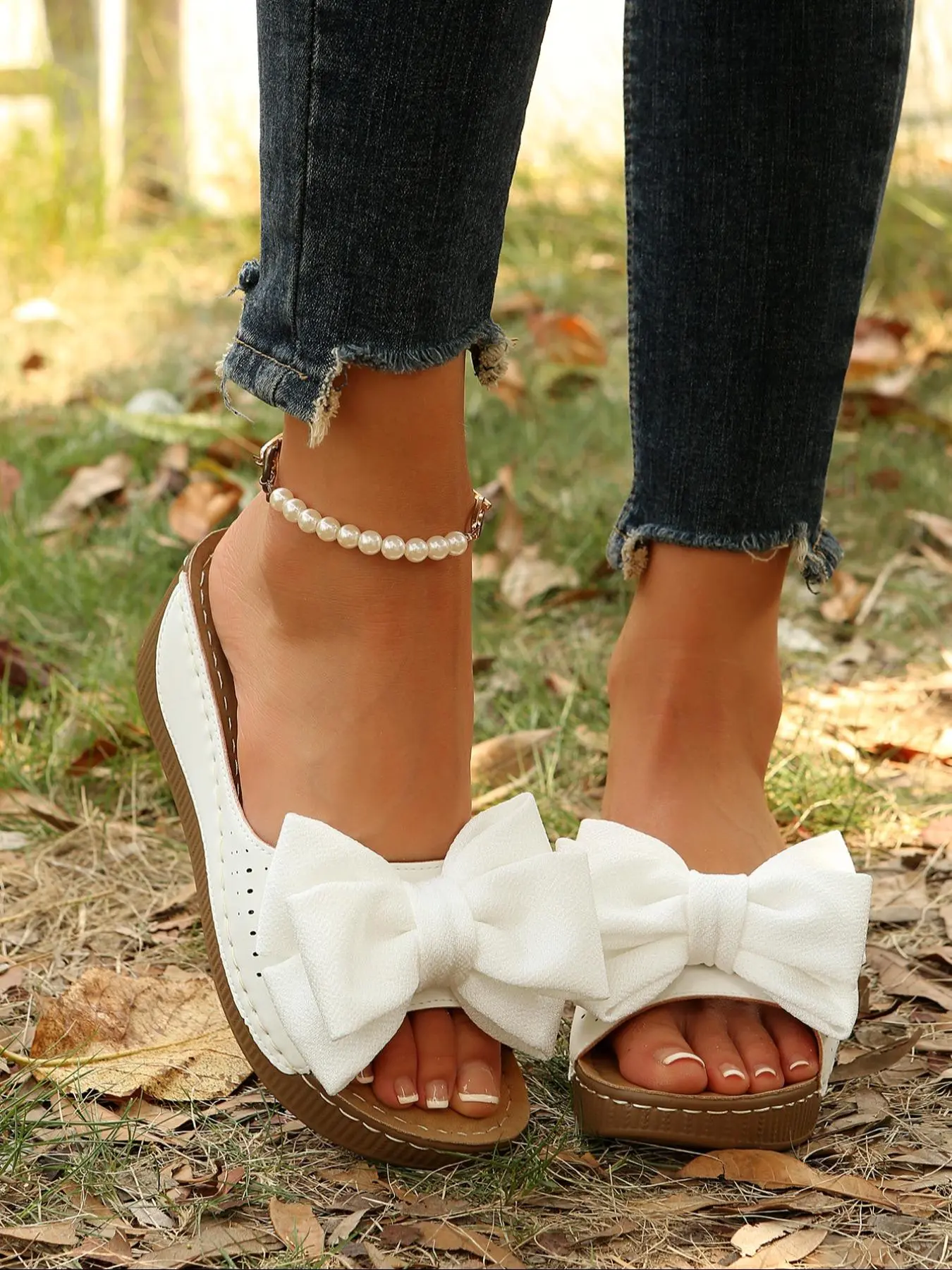 Women's Fashionable Bowknot Design Wedge Sandals, Casual Comfortable Platform Sandals for Summer, Lightweight Breathable Shoes for Daily Wear, Girl
