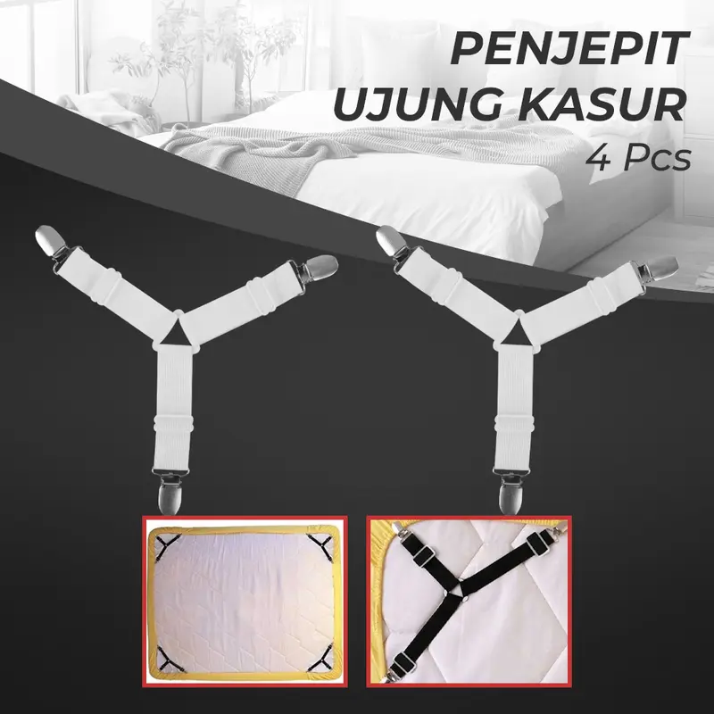 Penjepit Ujung Sprei Kasur Bed Sheet Clip Holder 4 PCS / 1 Set Isi 4 Pcs Pengait Sprei Kasur / Pengait Sudut Sprei / Penjepit Sprei Kasur / Jepitan Sprei / PENGAIT SPREI KASUR 1 set isi 4 /JEPITAN UJUNG KASUR 4pcs 1