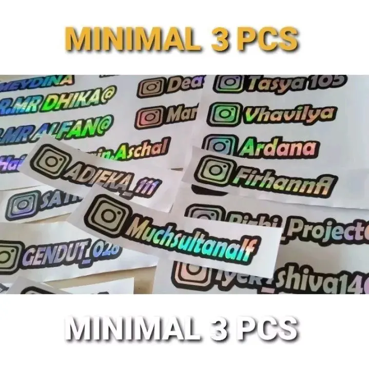 Stiker Hologram Custom Nama Akun Medsos Logo Instagram WA WhatsApp Twitter Facebook TikTok Laptop Nama Biasa Stiker Hologram