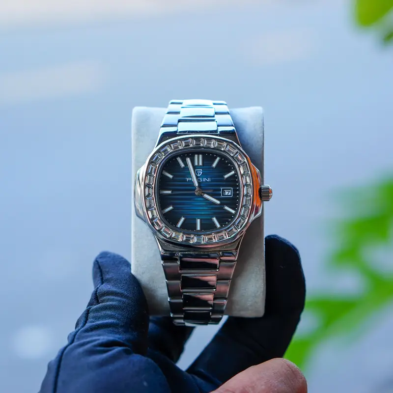 Đồng hồ nam Pagini dáng tàu ngầm Nautilus GBW9979 viền đá mặt vuông dây, khung thép không gỉ chống nước 3atm bảo hành 12 tháng 8