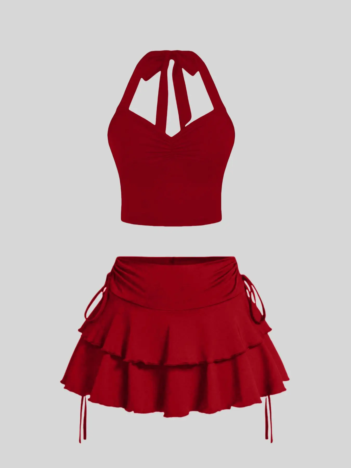 Women's Solid Ribbed Crop Top & Tie Side Skirt Two-Piece Set, Casual Fashion Cozy Two Piece for Daily Outdoor Wear, Ladies Clothes for Summer, Suits