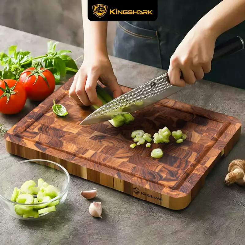 Thớt thái gỗ Teak Kingshark size 350x250x25mm cao cấp an toàn cho sức khỏe, hình chữ nhật 2