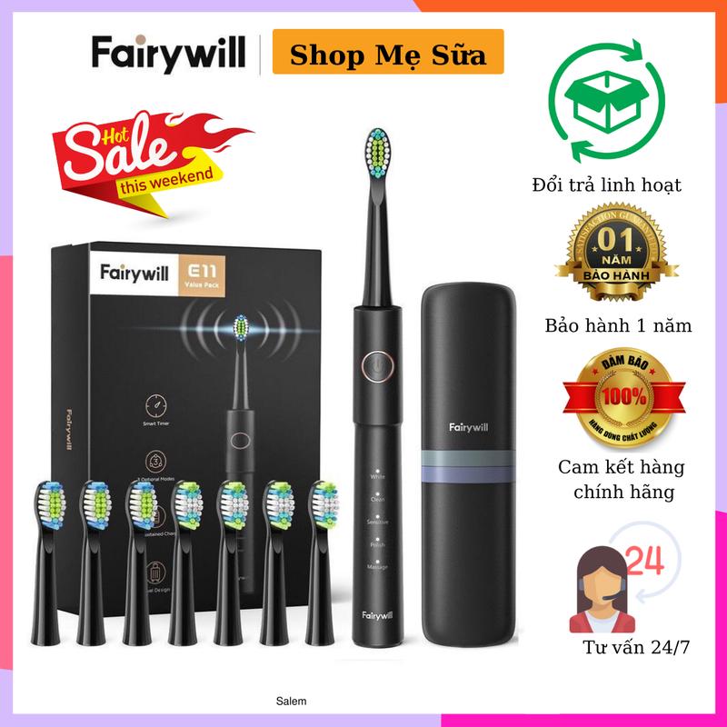 Bàn chải đánh răng điện Fairywill E11 tặng 8 đầu bàn chải thay thế.