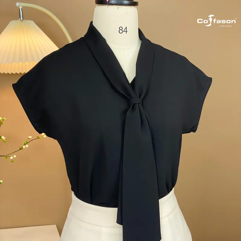 SƠ MI TAY LIỀN CỔ NƠ- 05 Màu Đen/Hồng cam/Hồng dâu đậm/Kem/Trắng-Size S/M/L/XL-Vải voan cát Hàn Quốc-Sơ mi đẹp 4