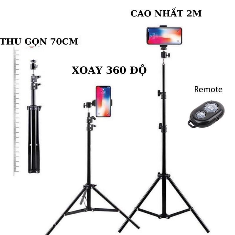 Gậy livestream đỡ điện thoại 3 chân bằng sắt dài 2m1 có kẹp điện thoại hỗ trợ livestream bán hàng , chụp hình , quay video sản phẩm , chỉnh góc quay chụp bằng tay linh hoạt ( Lỗi 1 đổi 1 ) Phụ Kiện Selfie