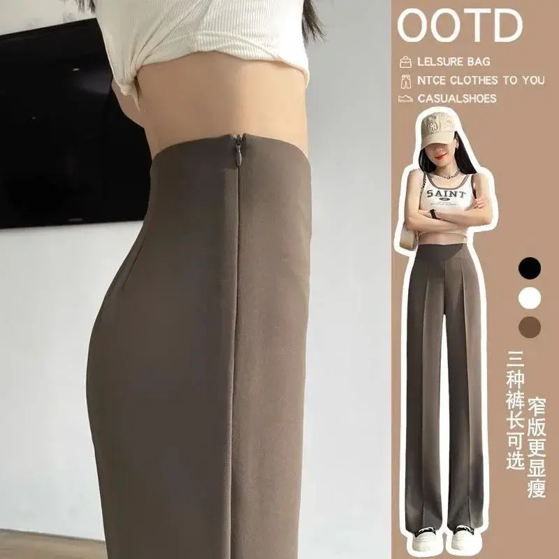Quần Âu Cạp Cao Dây Kéo Bên Hông, Dành Cho Phụ Nữ, Hàng Mới Về Đầu Mùa Xuân, Chân Rộng Hẹp Nhỏ, độn Hông, Mỏng Vừa Vặn, Quần Thường Ngày Women Pants Lưng Cao