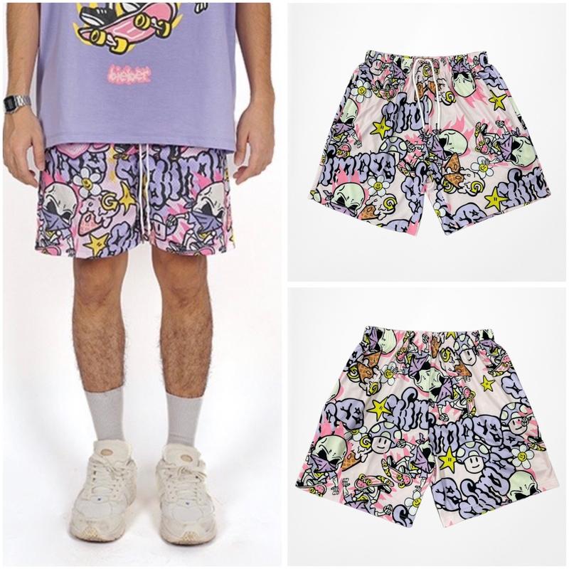 Quần short nam Âu Mỹ đầu lâu tím hồng chất liệu vải polyester co dãn 2 chiều ngang túi quần có khoá kéo size m-l-xl-xxl-xxxl 40-110kg của nhà DUMIMAN quần đùi nam  Menswear Kem xl 【 9   d093 quần short xanh látúi lớn Nhung