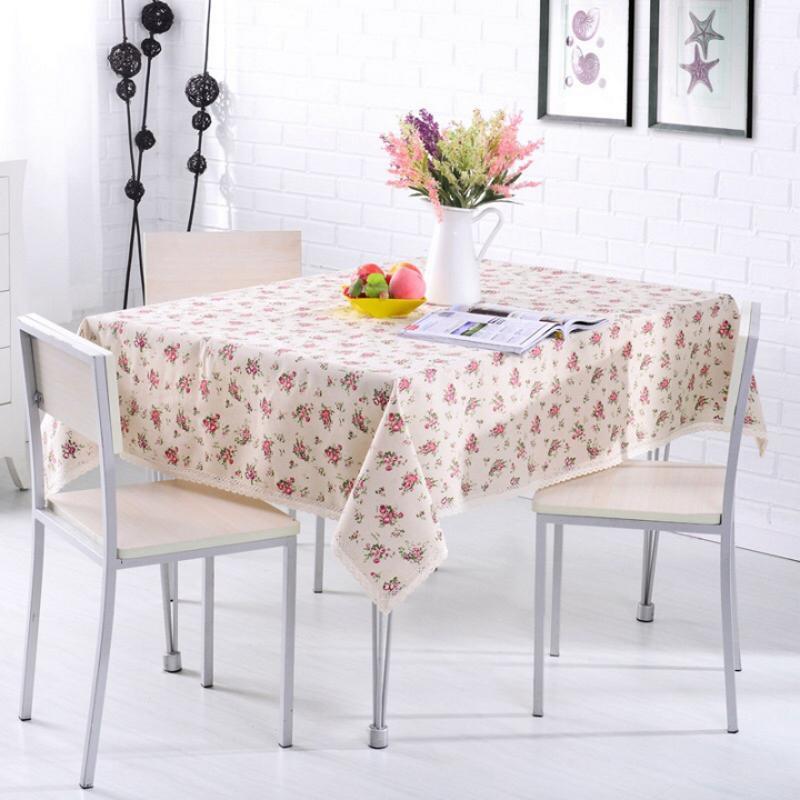 Khăn trải bàn Họa tiết Hoa nhí hồng tím lá xanh viền ren (đủ kích thước) - A09 1