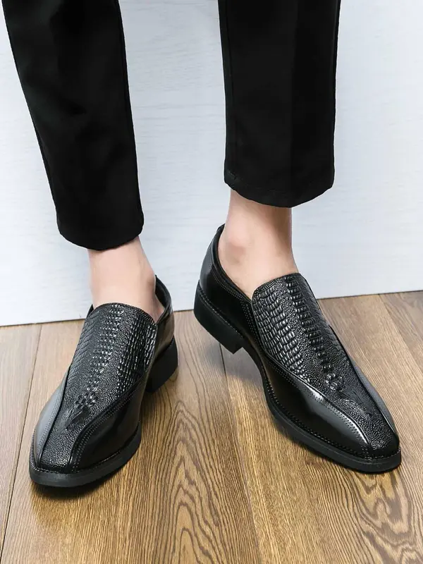 Men's Business Fashion Crocodile Embossed Slip-on Loafers, Casual Comfortable Loafers for Daily Wear, Breathable Non-slip Shoes for Men 8