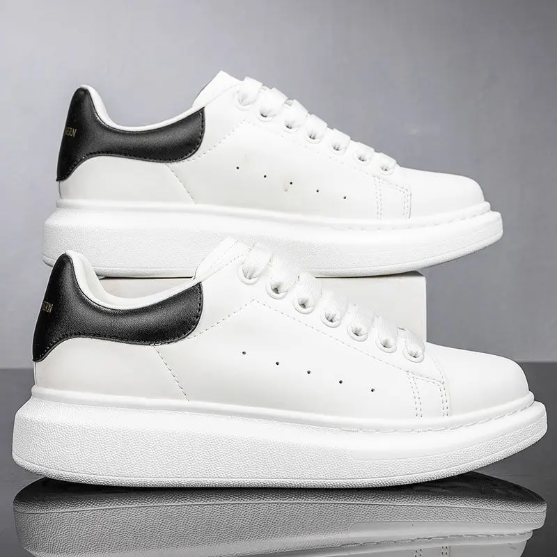 Ready Stock McQueen White Shoes Men and Women Increment Sports Sneaks Shoes Wild Thick-Soled Casual Men's Shoes McQueen White Shoes Men's and Women's Height Increasing Sports Board Shoes All-Match Platform Casual Men's Shoes White Couple Shoes
