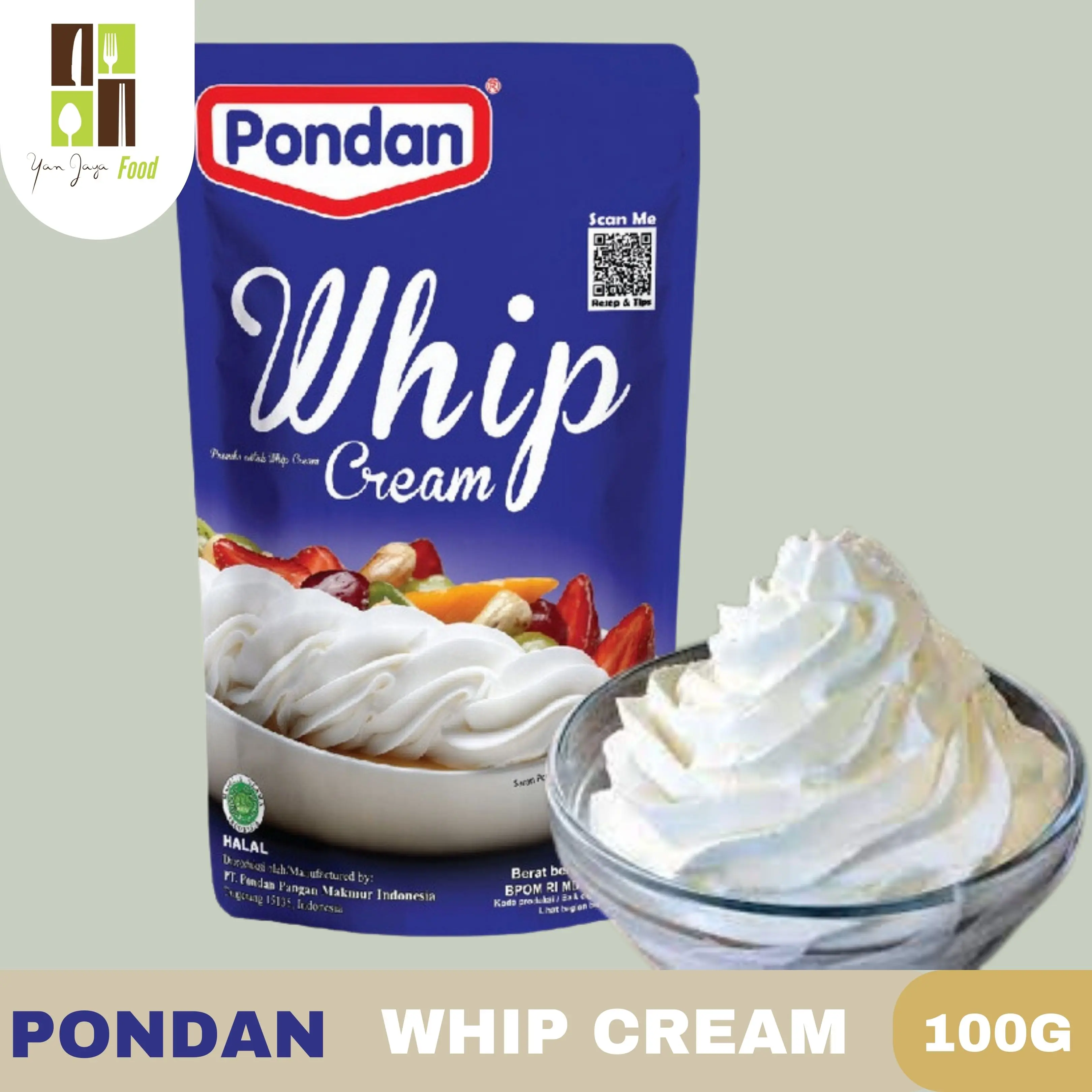 Pondan Whip Cream Bubuk / Premix Bubuk Instan Krim Kue 100g/150g