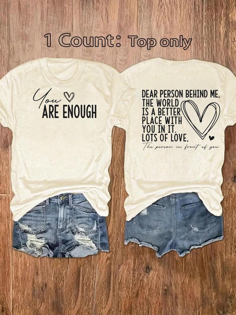 Product Introduction of Women's Slogan Graphic Round Neck Tee, Fashion Casual Heart Print Crew Neck T-Shirt for Daily Holiday Vacation Outdoor Wear, Ladies Clothes for All Seasons Valentine's Day, gift, Clothing 7