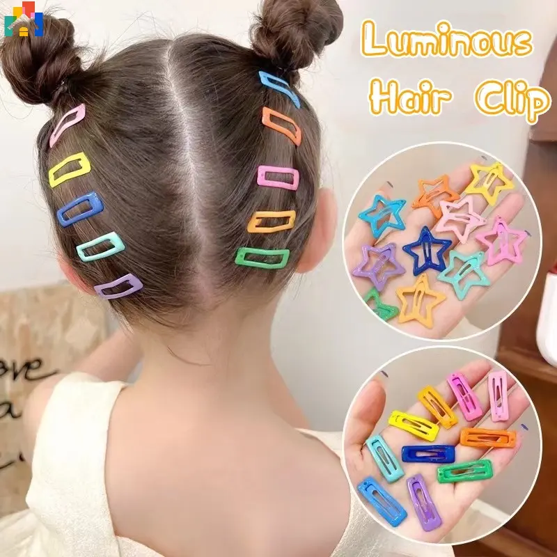 Kẹp Tóc Chụp Kim Loại Hình Ngôi Sao Năm Cánh Dạ Quang, Dành Cho Trẻ Em Và Trẻ Em, Kẹp Tóc, Màu Pastel Ngọt Ngào Và Đa Phong Cách, Kẹp Tóc Hình Giọt Nước Họa Tiết, Phụ Kiện Tóc, Cho Phụ Nữ Và Trẻ Em Gái