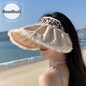 ROADBULLレオパード柄のつばなし帽子,女性用アウトドアスポーツ日を過ぎたごすよけ帽子,夏のひどい日焼けけけひびカットれをアンチぐりたたみ式サンハット,トップレスシェルハット