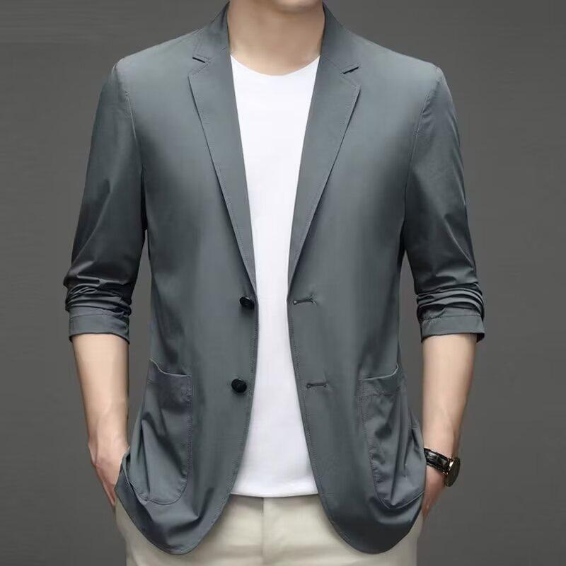 Product Introduction of 【M-4XL】Classic men Korean suit jacket lightweight thin style Ice Silk sunscreen fashion all-match casual shirt slim-fit cool suit cardigan men 4