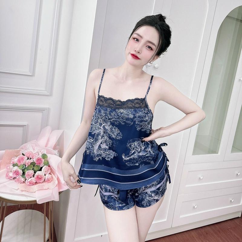 Đồ bộ 2 dây cột nơ eo sexy thiết kế ren ngực, freesize 40-60kg 0