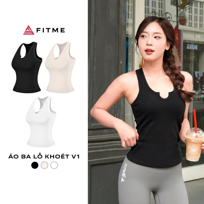 Áo ba lỗ tập gym yoga nữ Fitme sát nách form ôm body khoét v1, chất cotton mềm mại ABLN02