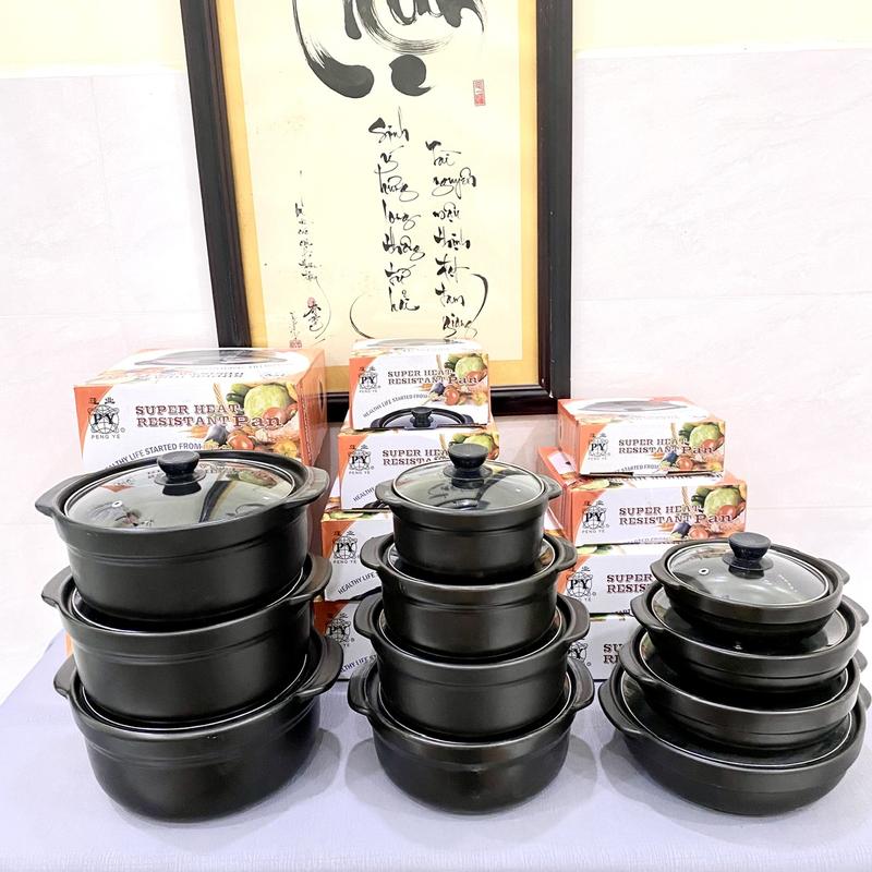 Nồi đất nắp kính dùng kho cá, thịt, nấu mì cay (Có 11 size: 0.5L, 1L, 1.5L, 2L, 2.5L, 6in, 7in, 8in, 9in,10in