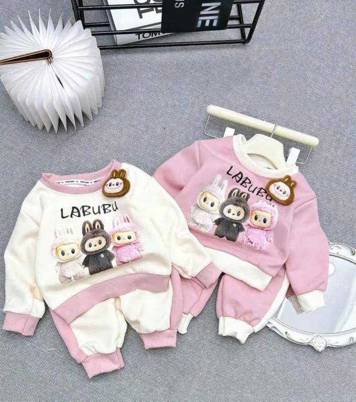 BỘ QUẦN ÁO LABUBU BÉ GÁI MÀU HỒNG PHỐI DỄ THƯƠNG CHO BÉ 8-18KG