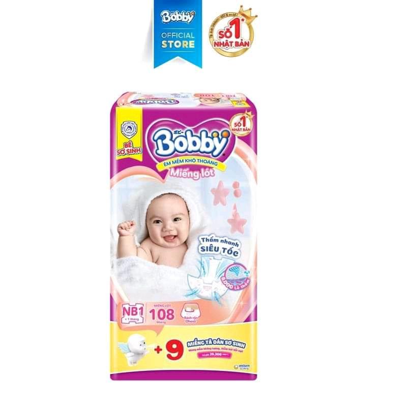 Miếng lót sơ sinh Bobby Newborn1 108 miếng+ 9 miếng tã dán Bobby XS