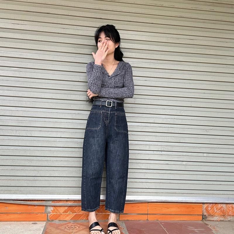 B-3347 quần ống bom nữ màu xám không co giãn chất vải mềm mại