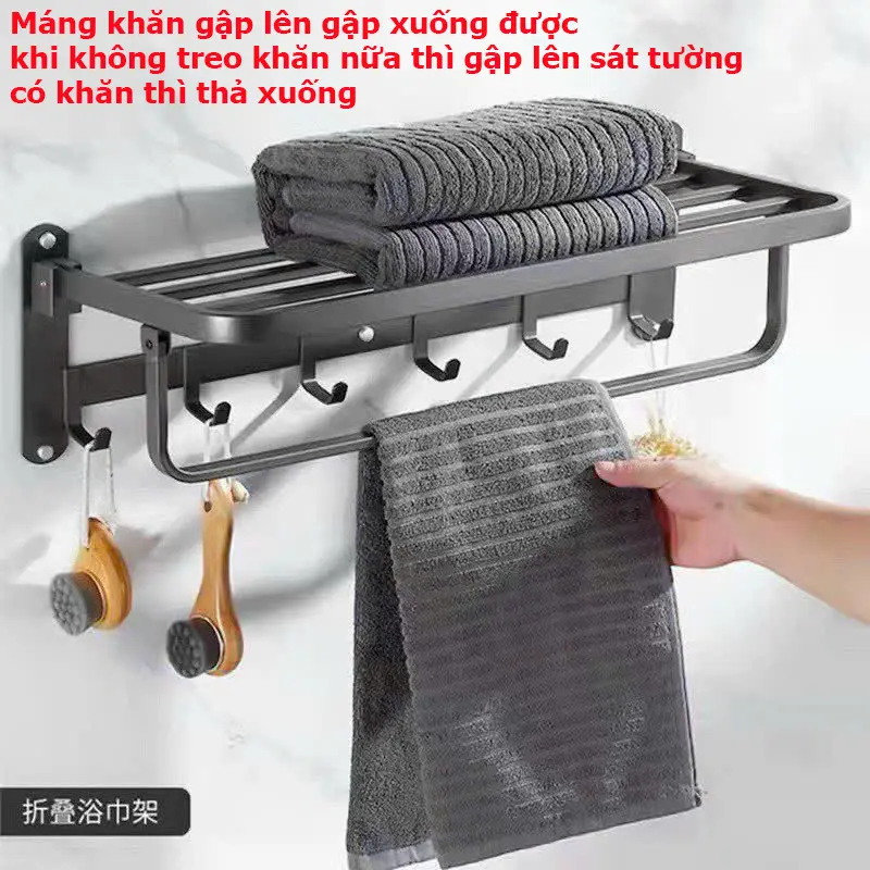 GẬP LÊN GẬP XUỐNG ĐƯỢC Thanh Treo Khăn Tắm ĐA NĂNG 100% INOX 304 SƠN TĨNH ĐEN trong nhà tắm MKT9 MÁNG KHĂN ĐEN