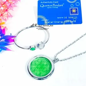 1 SET Kalung Sehat Quantum Pendant Titanium Pria & Wanita Motif Bio Glas Bisa Bayar Di Tempat Gelang Liontin Perhiasan
