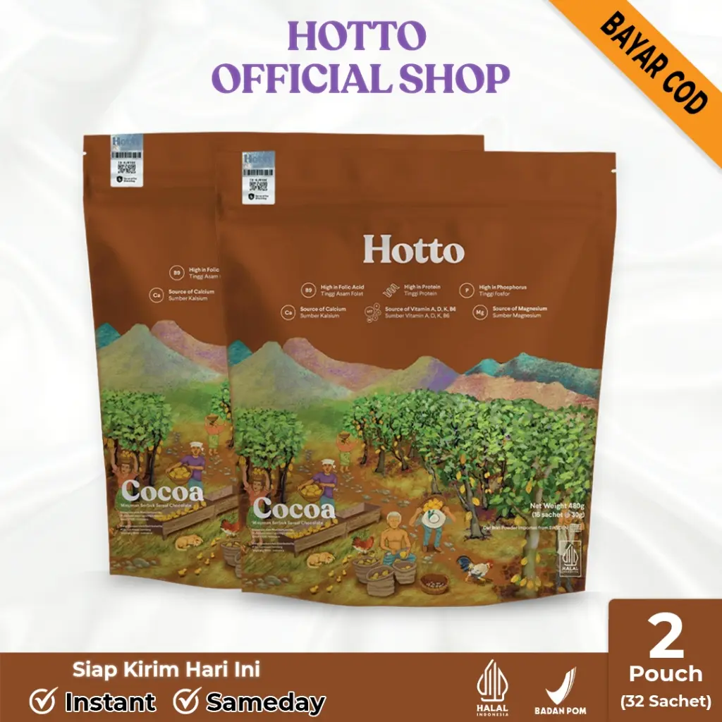 Hotto Cocoa Multigrain with Dark Cacao 1 Pouch (Isi 16 Sachet)